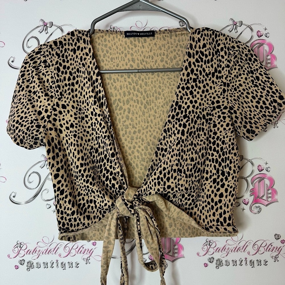Brandy Melville top crop tie up twist Black and White Animal Print Top by